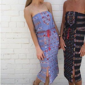 TIGERLILY Zapotec Strapless Blue Midi Dress